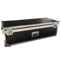 Empty hinged lid briefstyle case with 1 handle end to pull along and 1 handle on front